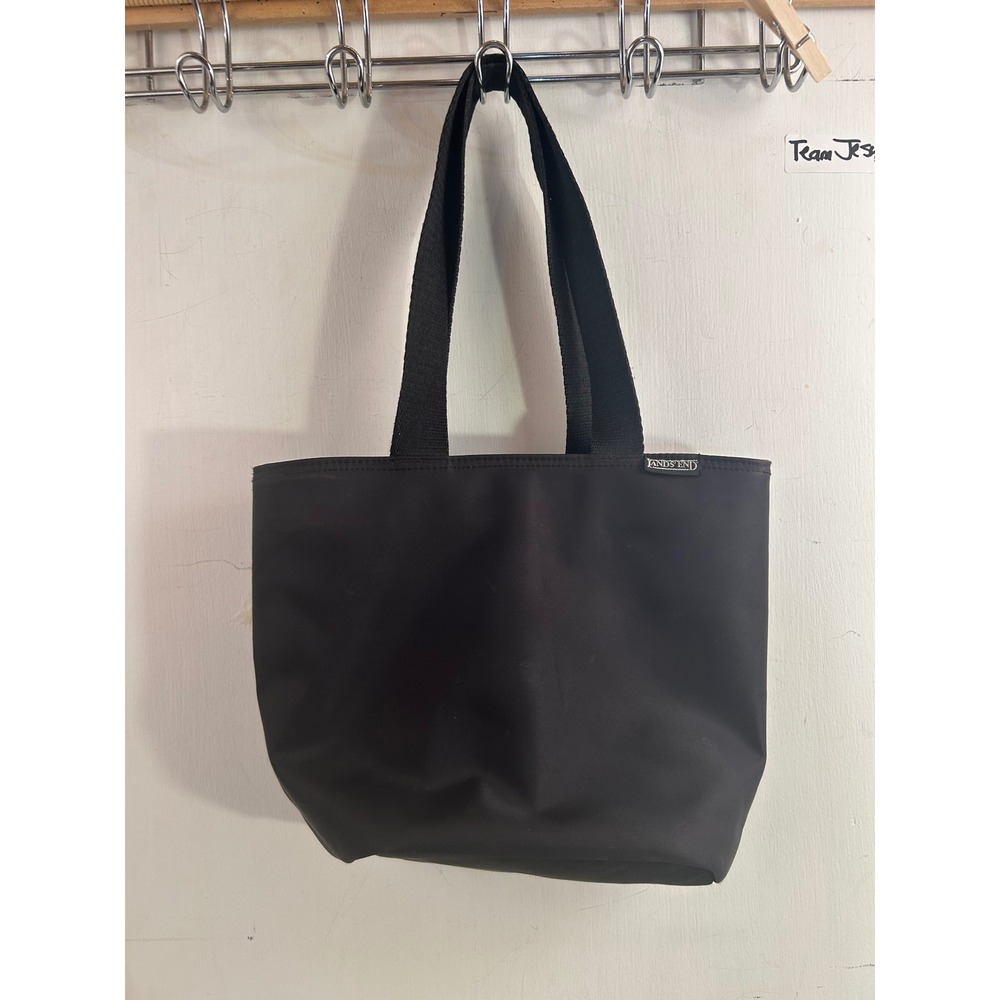 Lands End Tote Bag OS Black Nylon Zip Double Compartment Women